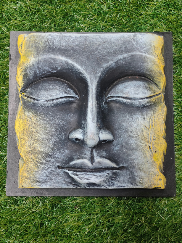 Handcrafted Terracotta Clay Buddha Face on a Wooden Frame Wall Decor