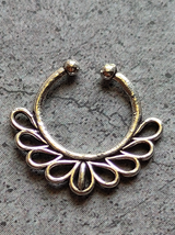 Three Oxidised Silver-Plated Stone Studded Tribal Septum Nosepins