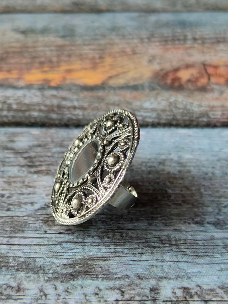 Statement Mirror Oxidised Silver Ring (Adjustable)