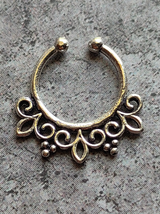 Three Oxidised Silver-Plated Stone Studded Tribal Septum Nosepins