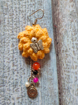Yellow Hand Knitted Crochet Dangler Earrings with Metal Charms