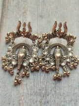 Trishul and Elephant Motif Metal Dangler Earrings