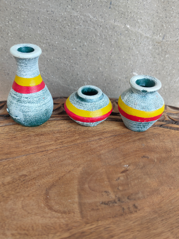 Set of 3 Small Handcrafted Terracotta Clay Pots