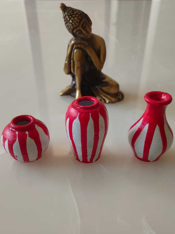 Set of 3 Small Handcrafted Terracotta Clay Pots