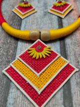 Minimalist Elegant Red & Yellow Jute Necklace Set with Thread Closure