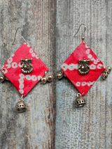 Bright Pink Fabric Dangler Earrings with Metal Ganesha Motif