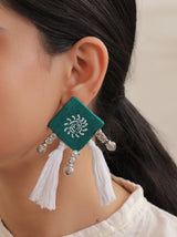 Hand Painted Fabric Earrings with Pom Poms