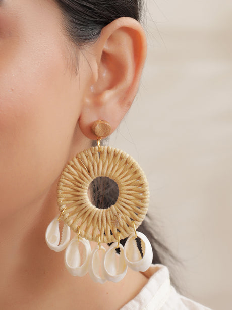 Woven White Rope and Shell Earrings