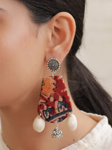 Multi-Color Kalamkari Fabric Shell Work Earrings