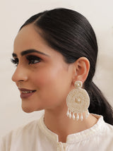 White Beads Circular Mesh Earrings