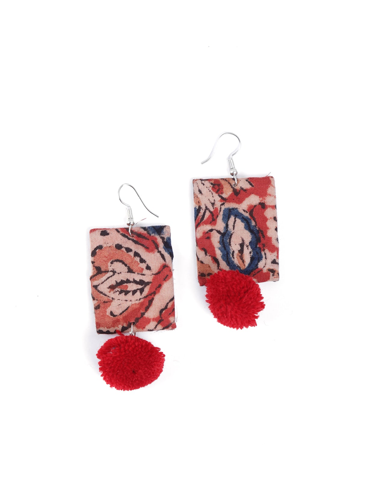 Handcrafted Kalamkari Fabric Necklace Set with Pom Pom