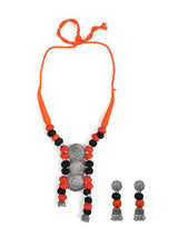 Fabric Beads Metal Work Necklace Set