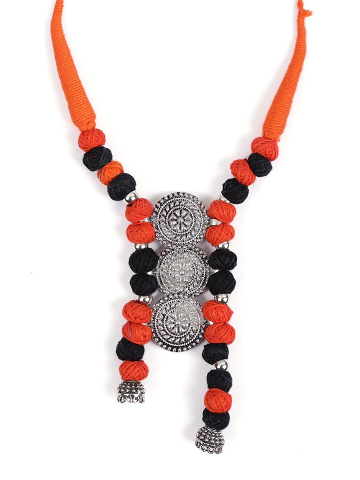 Fabric Beads Metal Work Necklace Set