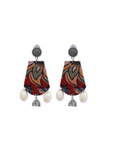 Multi-Color Kalamkari Fabric Shell Work Earrings