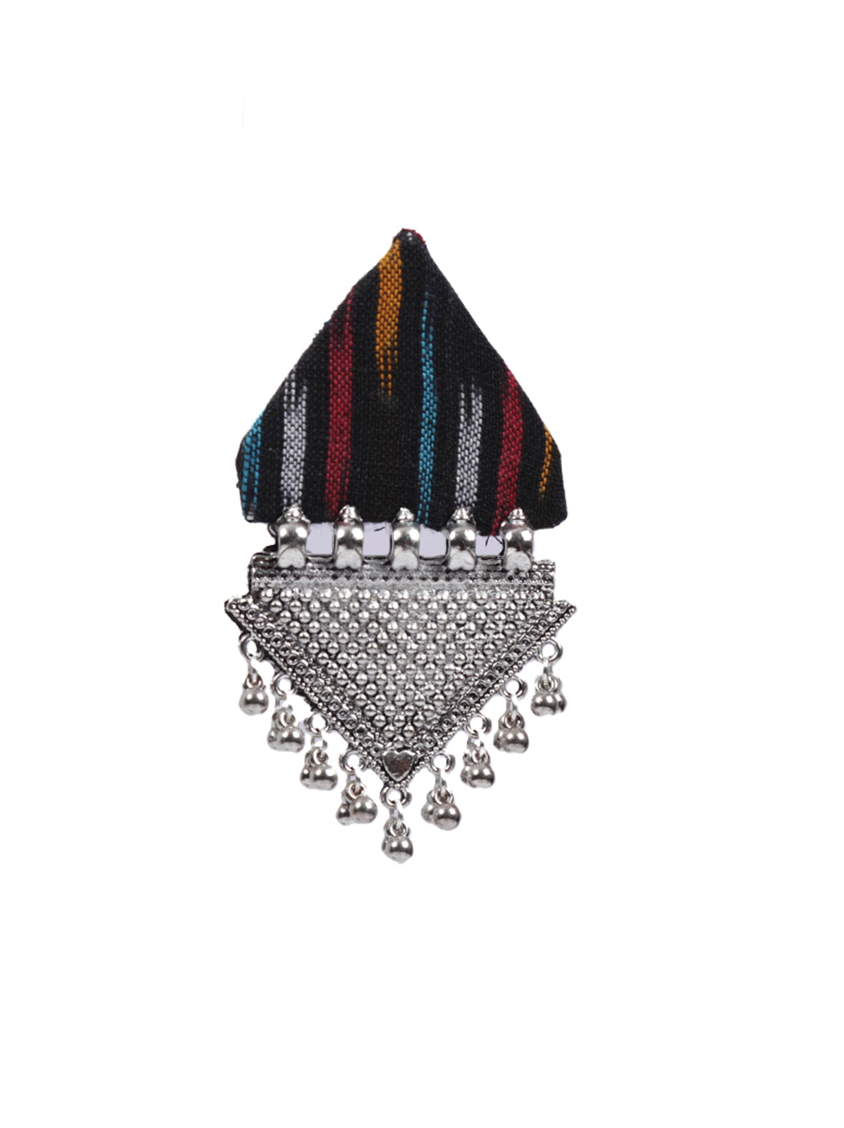 Black Ikat Fabric Earrings with Metal Detailing