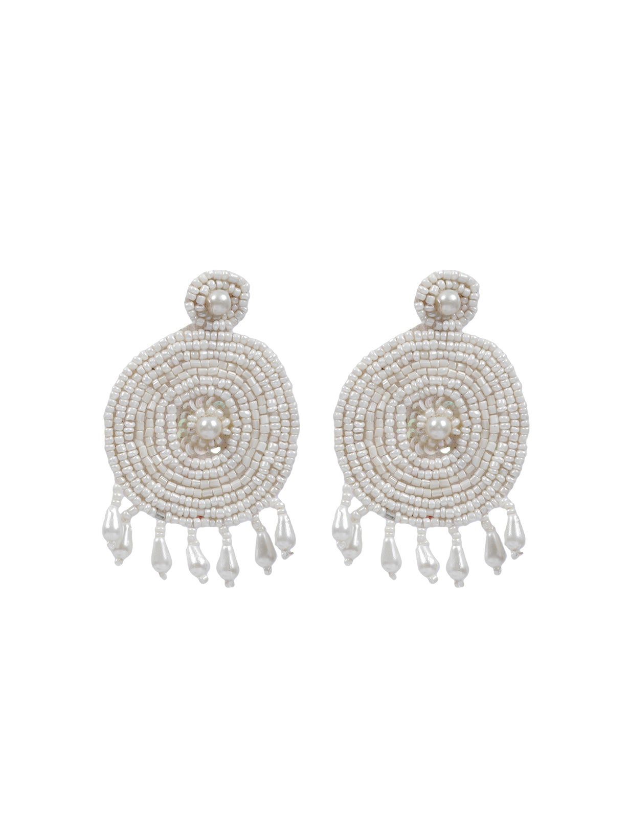 White Beads Circular Mesh Earrings