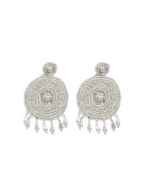 White Beads Circular Mesh Earrings