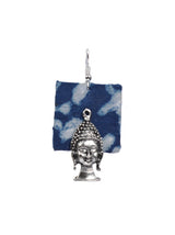 Indigo Fabric Dangler Earrings with Lord Buddha Motif