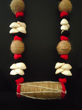 Fabric and Jute Beads Dholak. Necklace Set with Shells