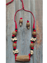 Fabric and Jute Beads Dholak. Necklace Set with Shells