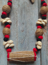 Fabric and Jute Beads Dholak. Necklace Set with Shells