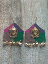 Fabric Earrings with Goddess Motif and Ghungroos