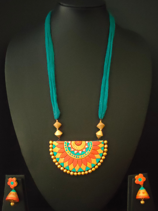 Turquoise Arc Shaped Terracotta Necklace Set