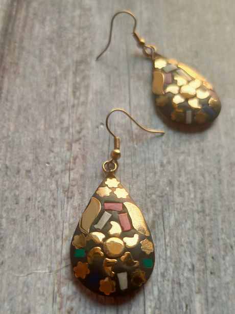 Multi Color Tibetan Drop Earrings with Gold Detailing