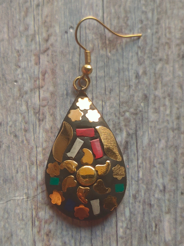 Multi Color Tibetan Drop Earrings with Gold Detailing