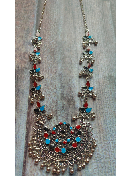 Traditional Afghani Necklace with Multi-Color Enamel Work and Stones