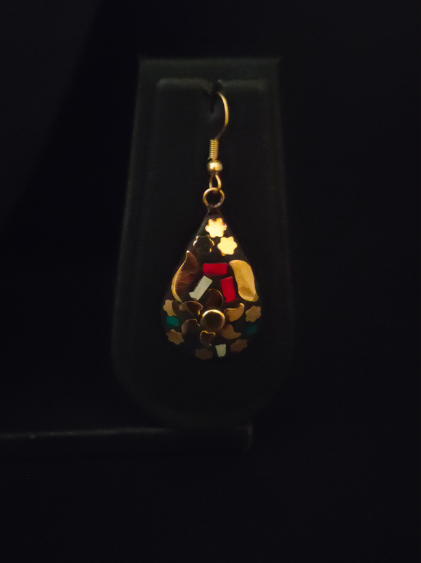 Multi Color Tibetan Drop Earrings with Gold Detailing