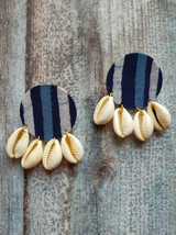 Indigo Fabric Earrings with Shells