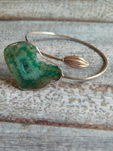 Sea Green Natural Stone Silver Adjustable Bracelet