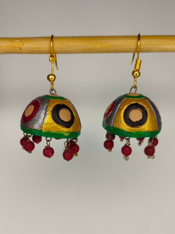 Set of 2 Handcrafted Terracotta Clay Earrings - Jhumka and Musical Note