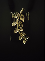 Black Ikat Printed Fabric Necklace Set with Metal Leaves Detailing