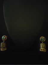 Muti-Color Tibetan Earrings with Metal Beads and Gold Detailing