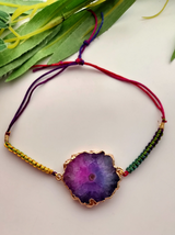 Natural Agate Stone Marble Rakhi with Shades of Pink and Violet and Gold Foil Detailing