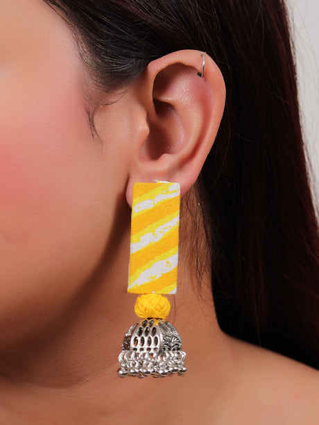 Sun Yellow Khadi Fabric Handcrafted Jhumka Dangler Earrings