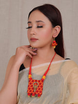 Fabric Necklace Set with Antique Gold Finish Ganesha Motif