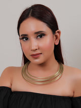 Multi-Layer Bright Finish Hasli Style Brass Choker Necklace