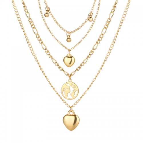 4 Layered Exquisite Heart Gold Plated Necklace