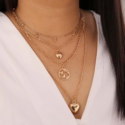 4 Layered Exquisite Heart Gold Plated Necklace