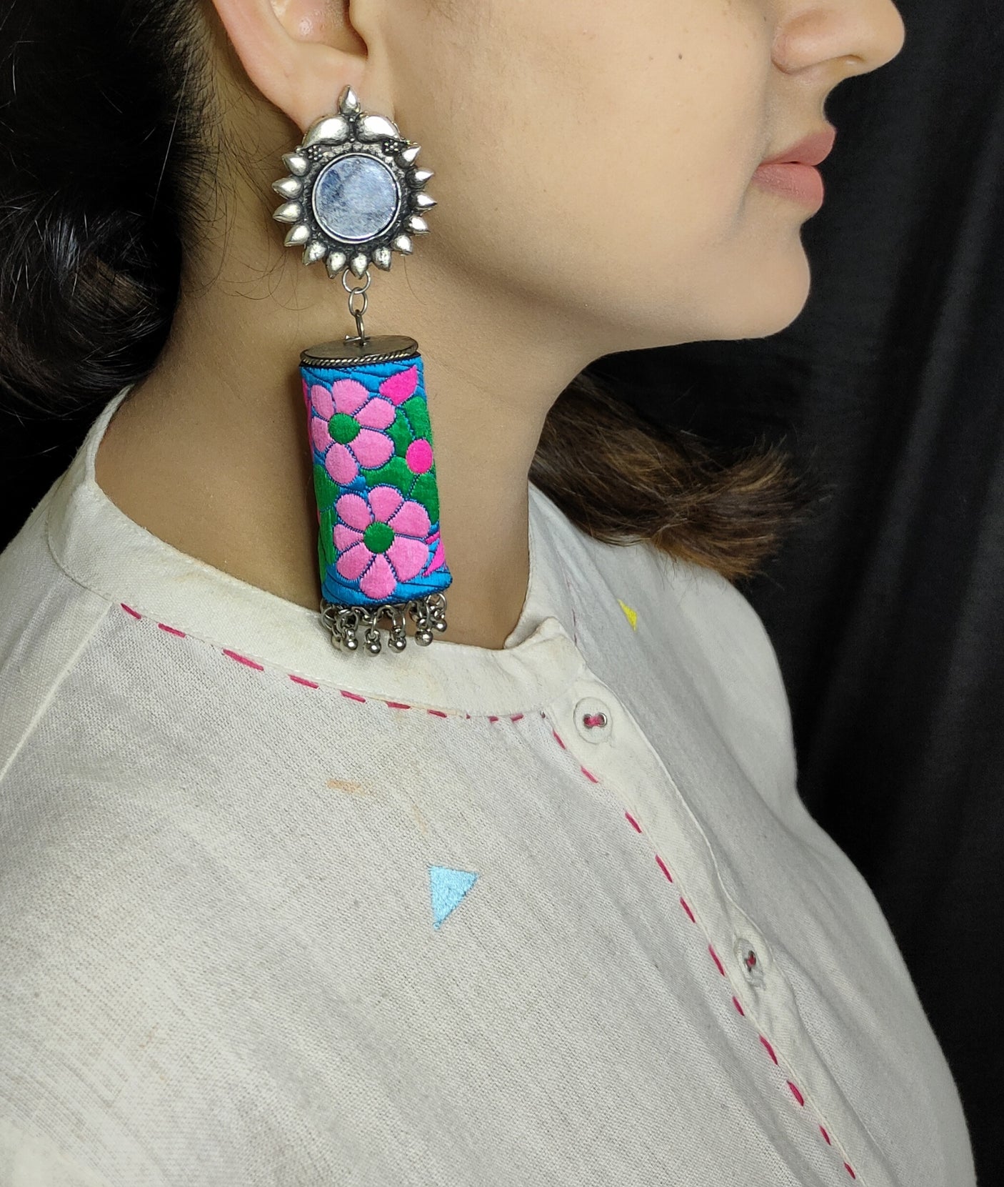 Embroidered Cloth and Mirror Earrings