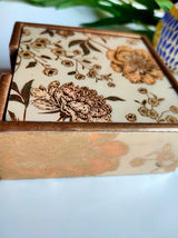 Wooden Coasters and Case with Gold Enamel Painted Flower Motifs (Set of 6)