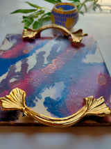 Vibrant Painted Premium Wood Serving Tray with Gold Painted Handles