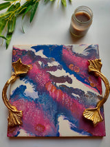 Vibrant Painted Premium Wood Serving Tray with Gold Painted Handles