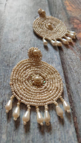 White Beads Circular Mesh Earrings