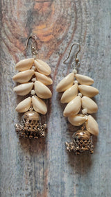 Shell Work Earrings with Metal Jhumkas