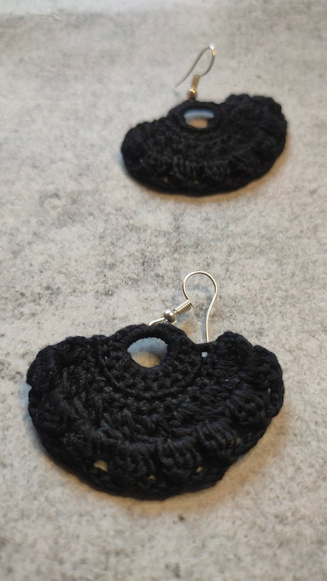 Black Knitted Crochet Earrings