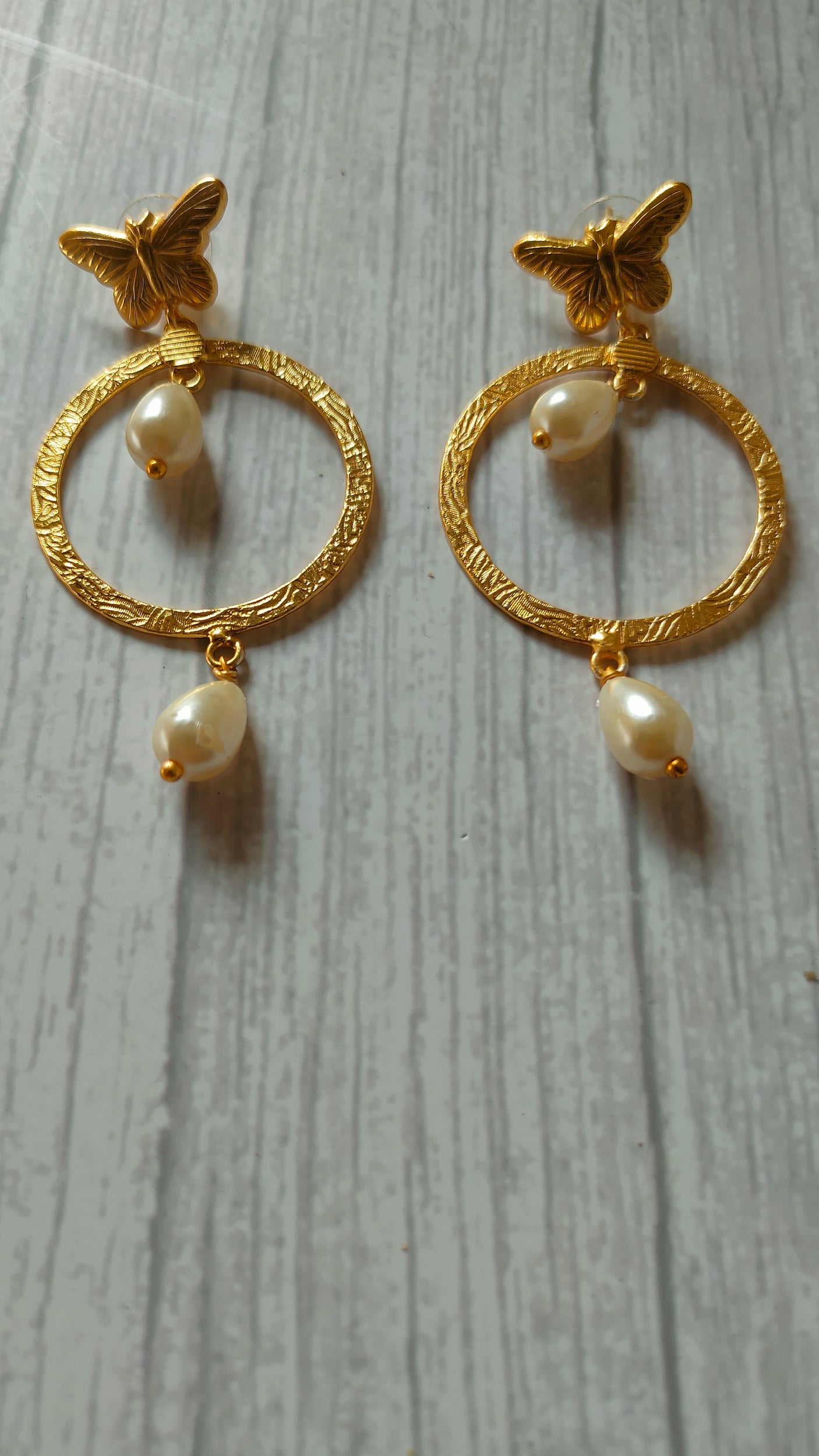 Circular Brass Dangler Earrings with Pearl Beads